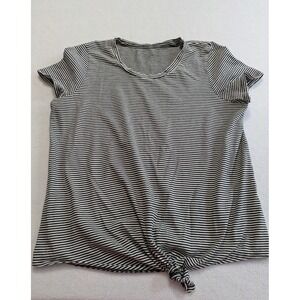 Madewell Top Med Knotted Front Black White Stripe Short Sleeve Cotton Womens Tee